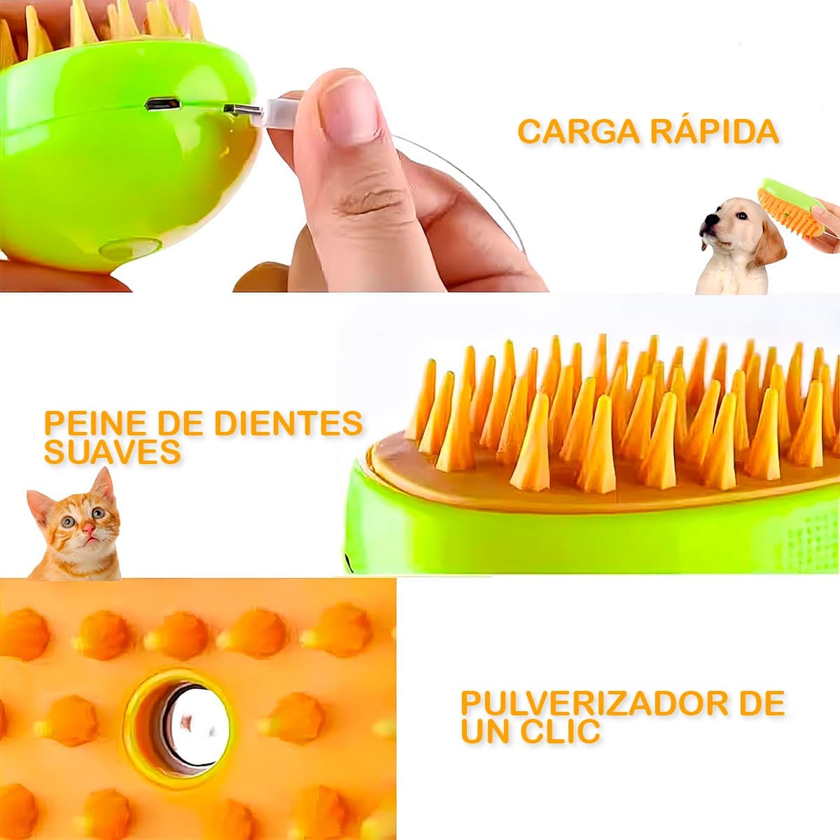 Cepillo masajeador quita pelos mascotas